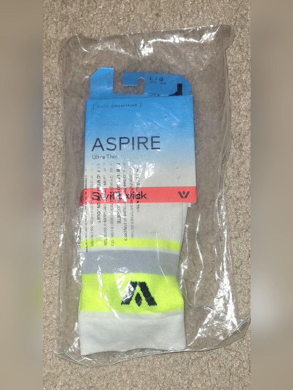 Swiftwick Adult Large Black Blue Aspire Ultra Thin Performance Crew Socks